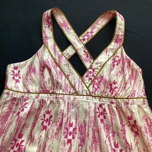 LOFT 100% Silk Boho Maxi Dress Floral Empire Waist Resort Summer Flowy Size 14